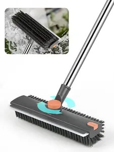 3-in-1 Floor Scrub Brush with Long Handle, Scrubber Broom & Squeegee for Tile Concrete Deck Patio, Gray – High Quality & Great Value