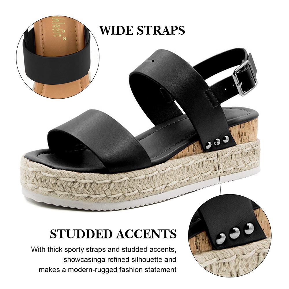 Athlefit Women's Espadrilles Sandals Ankle Strap Buckle Wedge Sandal Open Toe Studded Platform Sandals Casual Shoes Walking Shoes Flatform Footwear