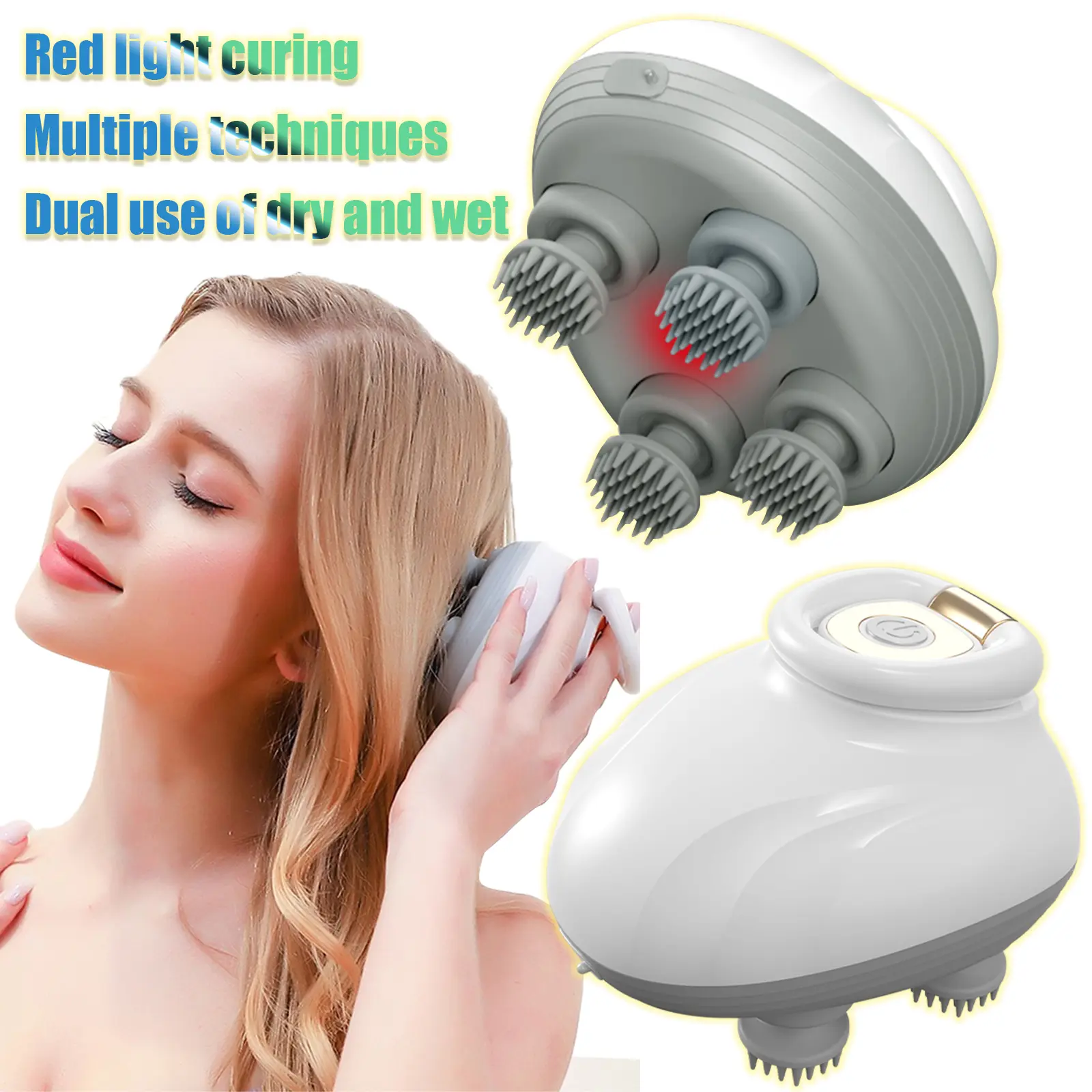 Electric Scalp Massager - Portable Cordless Massage Tool with 3-Speed Vibration Massage, 96 Silicone Nodules, Red Light Curing, Dry & Wet Dual Use, Intelligent Design, Timing Shutdown, ABS Build, Rated Power for Deep Cleansing & Hair Growth Relaxation, Du