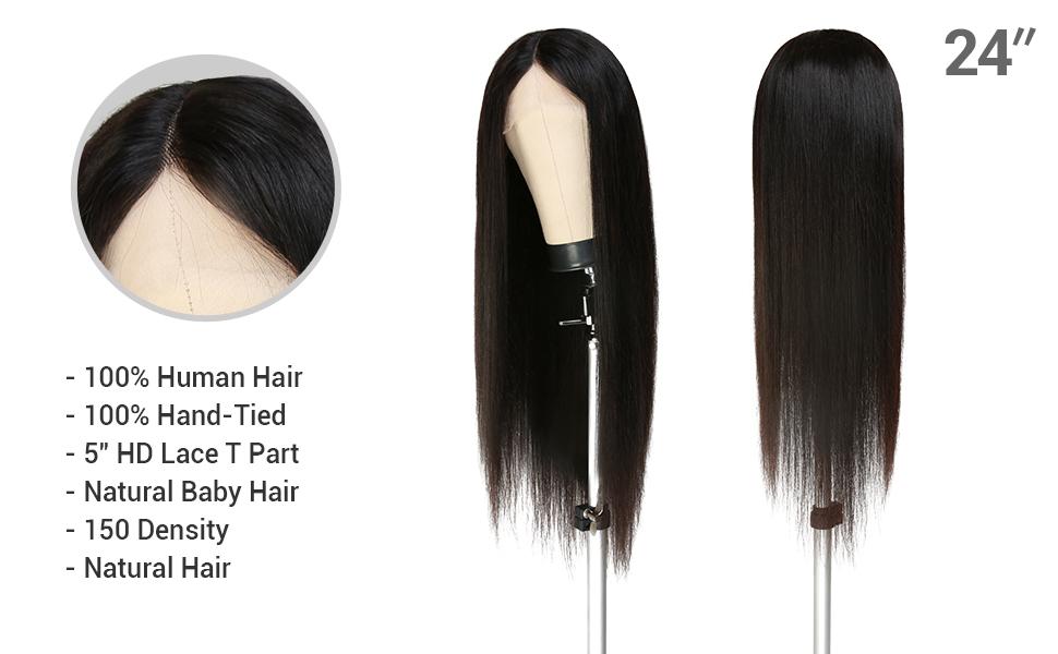 Celebrity 100% Virgin Human Hair HD Lace 5" T Part Wig Straight (12-24")