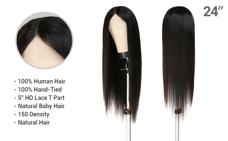 Celebrity 100% Virgin Human Hair HD Lace 5" T Part Wig Straight (12-24")