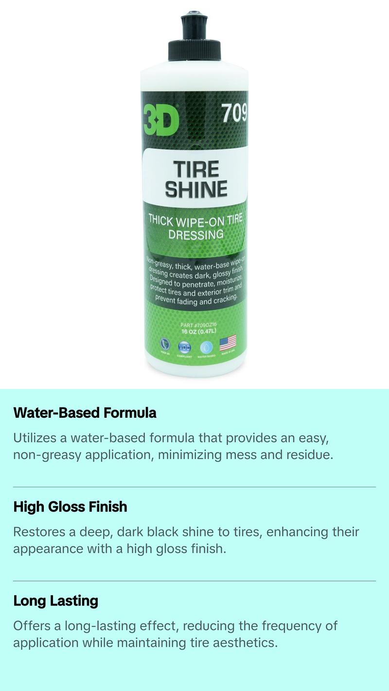 3D Tire Shine Gel   Water-Based, High Gloss Tire Dressing | Non-Greasy, Long Lasting Finish for Rubber, Trim & Vinyl | Easy Gel Application | Car Detailing