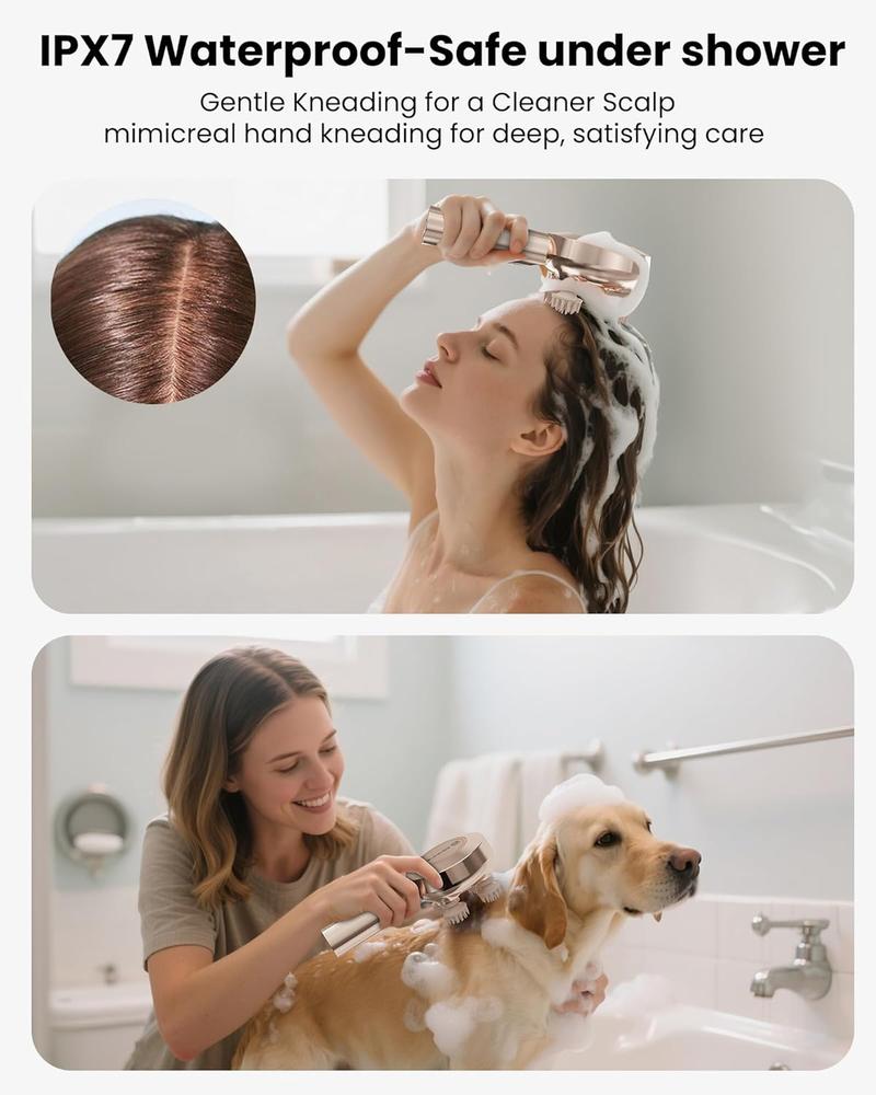 COMFIER Handheld Scalp Massager Hair Growth,Cordless Hair Head Massager with 3 Modes & 8 Silicone Claws,IPX7 Waterproof Body Massager for Stress Relax,Pet Massage,Head Scratcher,Gifts Men,Women(Gold)（Black）