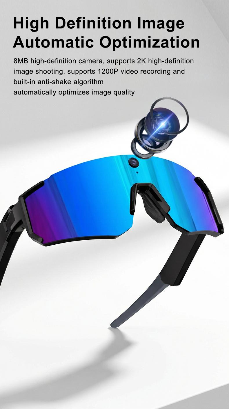 Smart Sports Glasses with 8MP Camera, 2K Photo/1200P Video Recording Wearable Glasses, IP54 Waterproof Multifunctional Wireless Audio Bluetooth Glasses with Headphone, Outdoor Sports Polarized Sunglasses with AI Voice Assistant, UV Protection Eyeglass Smart Sports Glasses with 8MP Camera, 2K Photo/1200P Video Recording Wearable Glasses, IP54 Waterproof Multifunctional Wireless Audio Bluetooth Glasses with Headphone, Outdoor Sports Polarized Sunglasses with AI Voice Assistant, UV Protection Eyeglass