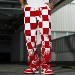 Menswear Stylish Classic Checked Plaid Retro Streetwear Pants with Distressed Splatter Detail