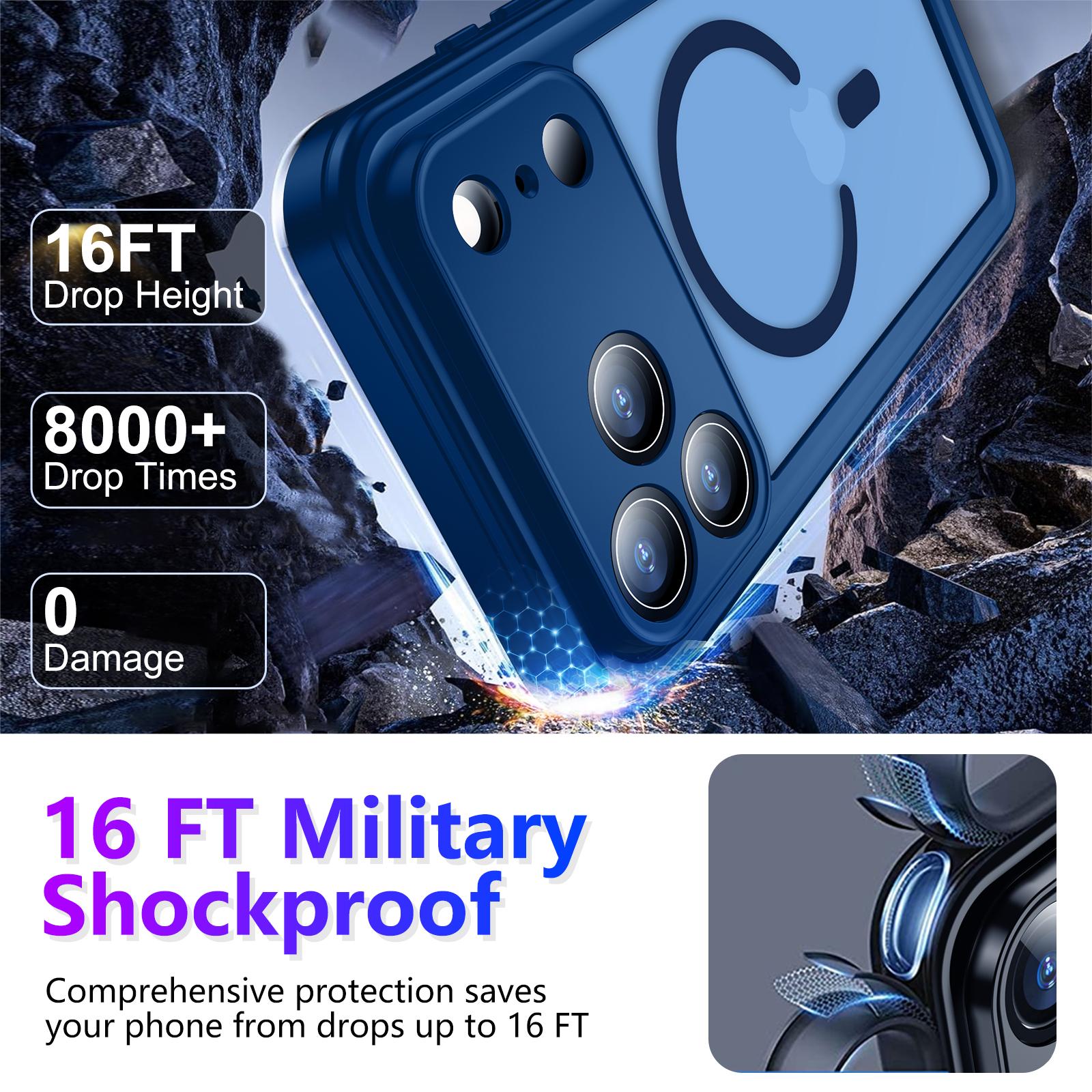 Temdan Magnetic for iPhone 17 Pro Max Case Waterproof,Built-in ScreenProtector[IP68 Underwater][Upgrade Military Dropproof][Compatible with MagSafe] Full Body ShockproofTranslucent Case 6.9"-Blue/Black/Purple