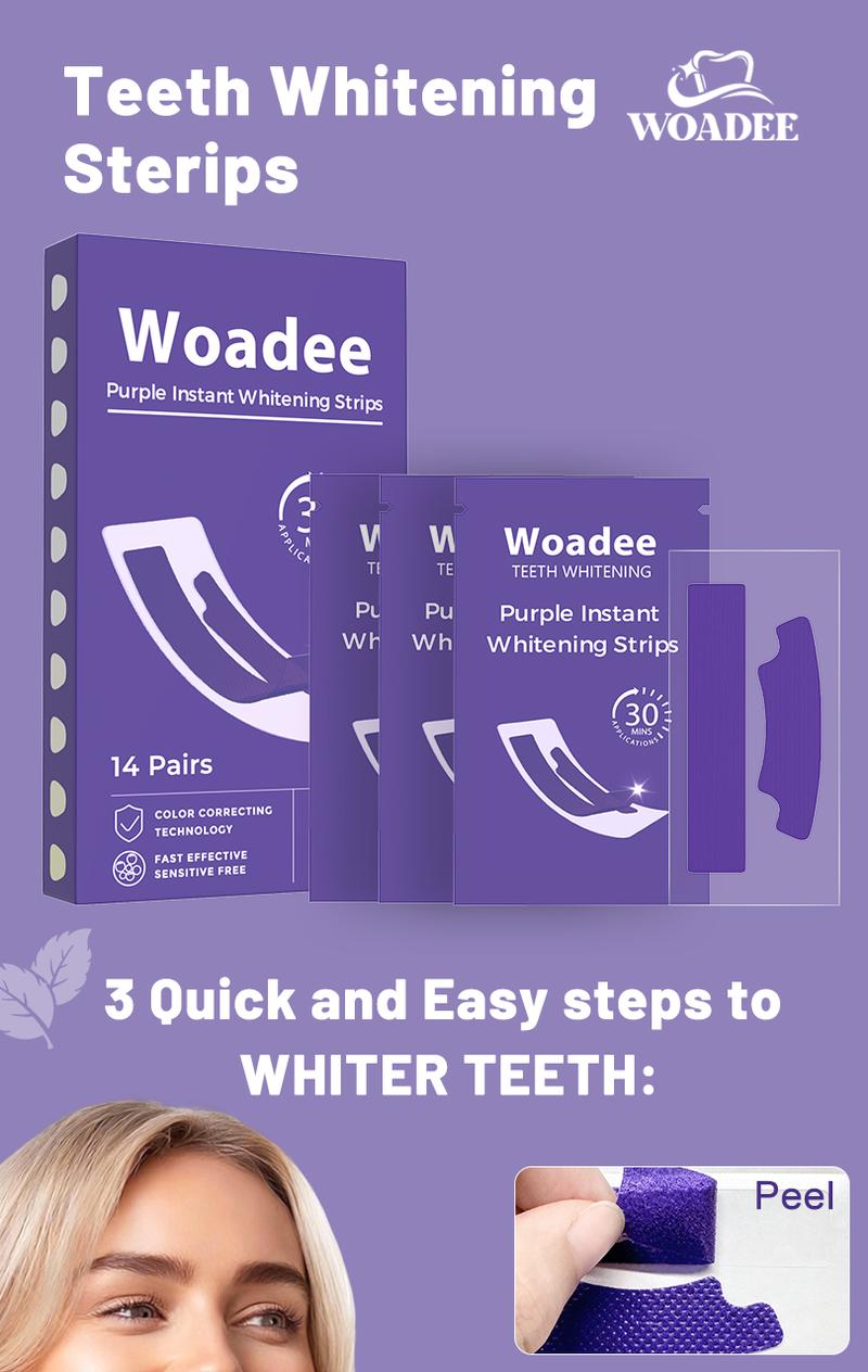 Woadee Teeth Whitening Strips Purple Colour Corrector for Brighter Teeth SP-6H Hydroxyapatite Toothpaste Free 14 Pairs