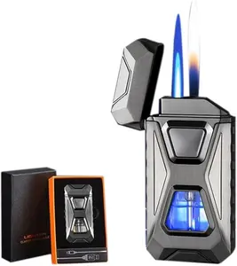 Valentine's Day gift Voice-Activated Dual Flame Lighter (Butane Not Included)| USB Rechargeable Windproof Refillable with Visible Window