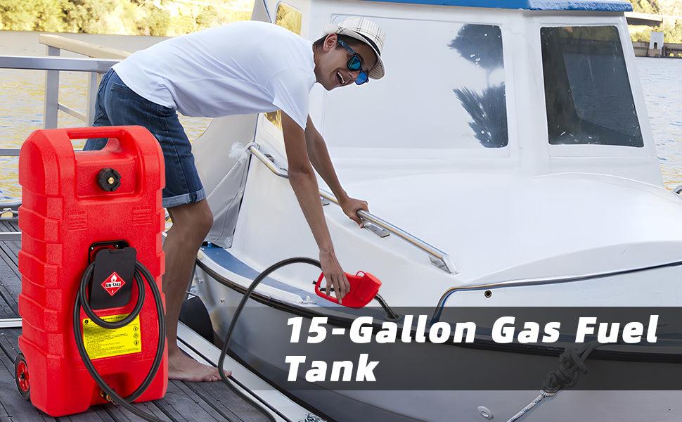 【GARVEE】15 Gallon Portable Fuel Caddy with 10-ft Hose, Siphon Pump, and 7.5 L/min Manual Nozzle for Diesel and Gasoline, Available in Red, Gray, and Yellow Steering Brake