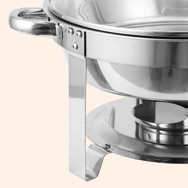 GARVEE 2 Pack 5QT Stainless Steel Round Chafing Dishes with Glass Lids, Ideal for Buffets, Parties, Weddings, and Camping Events, Available in Elegant Silver and Gold Finishes.