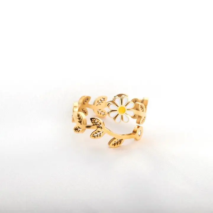 Blooming Daisy 18k Gold Plated Ring Delicate Adjustable Lightweight Hypoallergenic Tarnish Free Waterproof Jewelry