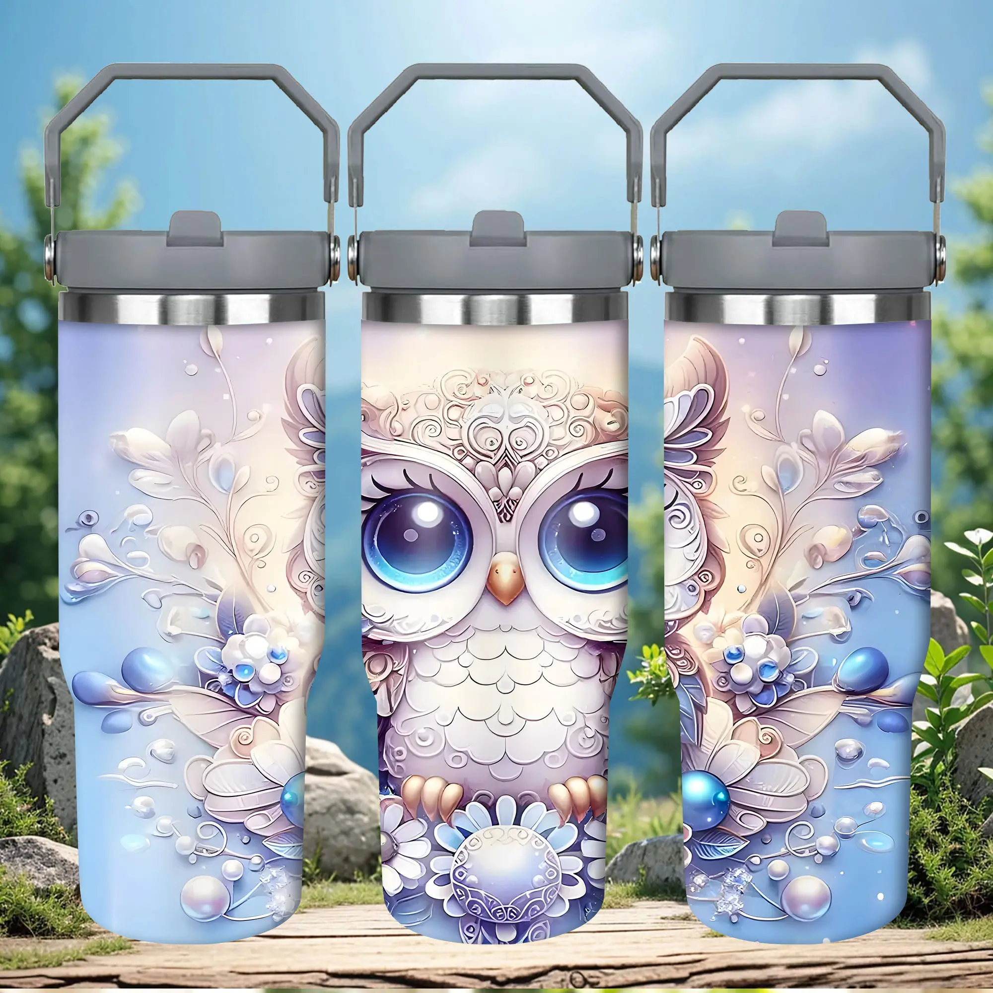 1pc 30oz (500-1000ml) Unique Owl & Pearls Design Anti-Scalding Insulated Portable Travel Tumbler with Lid, Vacuum Flask Mug, Kitchenware Drinkware, Women-Adults' Happy Birthday-Independence Day Gift