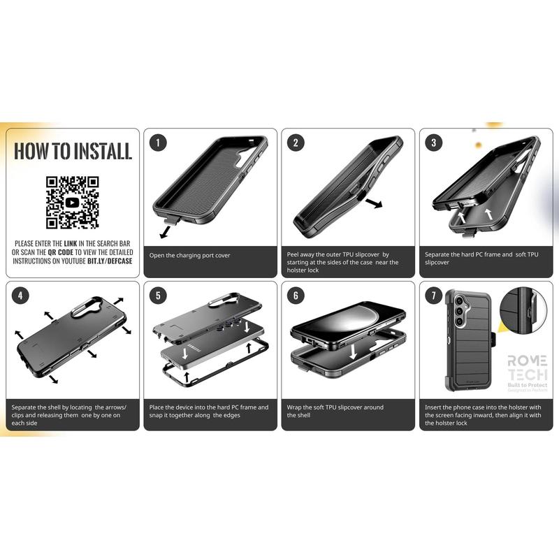 Rome Tech Shockproof Cover Defender Case for iPhone 17/16/15 Pro Max Four Layers of Protection Cellphone Casing Heavy-duty Protection Holster doubles as a kickstand