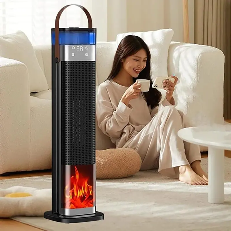 Tower Heater for Bedroom with Thermostat, Spray Humidification, 3D Simulated Flame, 3 Heating Modes, 12H Timer, 360°Protection, Portable Battery Powered Heaters for Indoor Use Large Room & Office high efficiency Combination PTC Electric Fireplace Fast