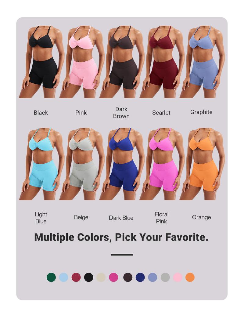 YEOREO SoftHue Impact Strappy Halter Bra for Sports Women Workout Padded Gym Yoga Bra