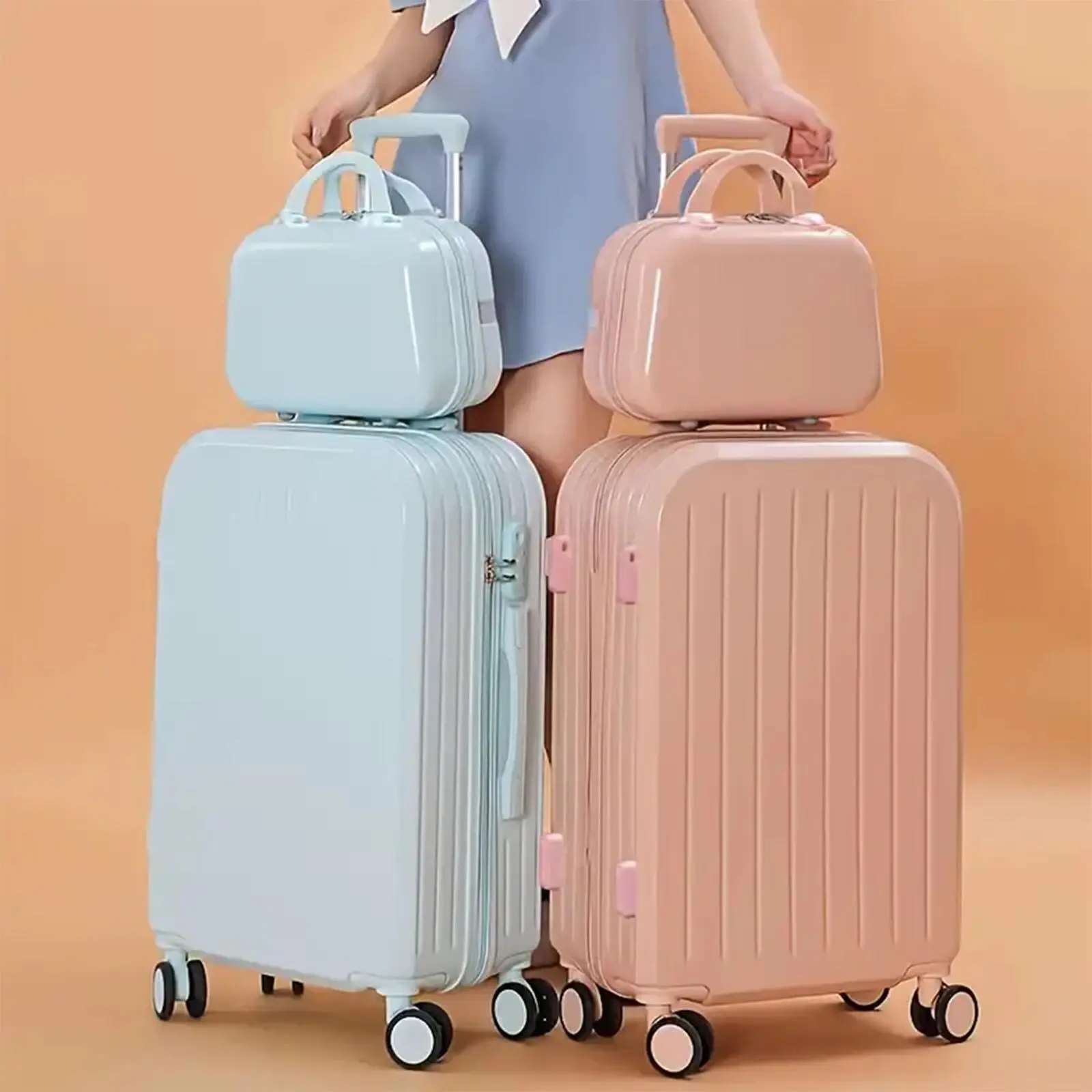 20-inch 2 Piece ABS+PC Hardshell Luggage Set in Classic Design,Can be taken on boardA,Elegant and Durable Suitcases,Lightweight Luggage with one handbag set, Cabin Size Blue, Luggagesets Back to school