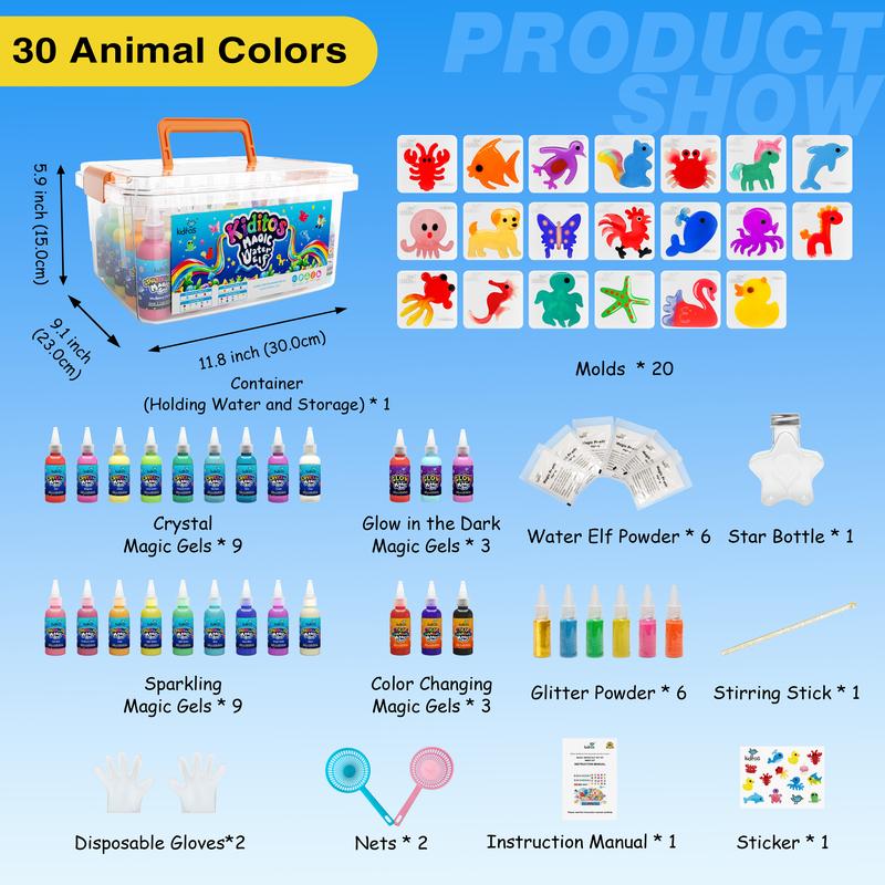 Kiditos  Magic Water Elf Toy Kit with Magic Gels, Molds - Imaginative Play, Christmas Gifts, Birthday Gifts, Party Favors, and Family-Friendly DIY STEM Projects