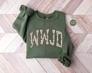 Camo WWJD Sweatshirt | Camouflage What Would Jesus Do Sweatshirt | Christian Sweater | Faith Sweatshirt | Jesus Catholic Sweatshirt