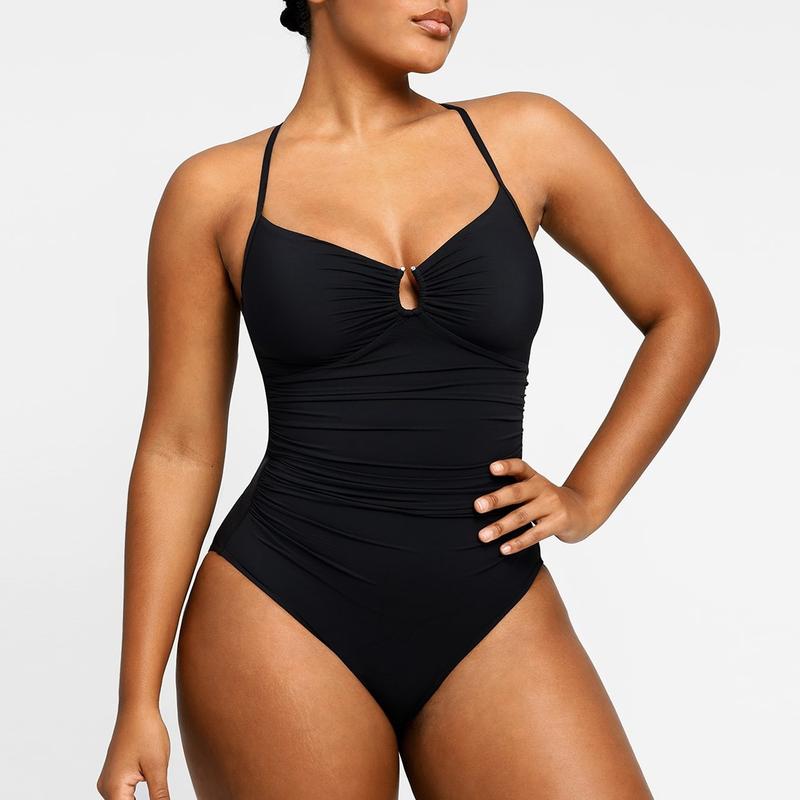 Shapellx Women's Smart Sculpt Shaping Swimsuit U-Ring Cut Out Slimming Swimwear One Piece Tummy Tucking Bathing Suit