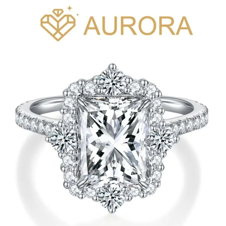 #93 Casablanca S925 Sterling Silver Bridal Statement Ring, Elegant Engagement Ring with Full High-Quality Moissanite Main & Side Stones, Gift Jewelry