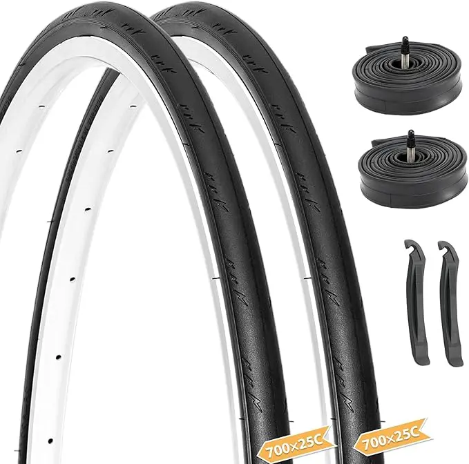 Road Bike Tires Kit, 2-Pack 700x25c/28c Folding Bike Parts with Butyl Tubes for Cycling Enthusiasts, Puncture Res. with Excellent Grip for All-Season Freedom and Smooth City Rides, Bicycle Parts, Puncture Proof, Butyl Rubber, Road Cycling, Folded State
