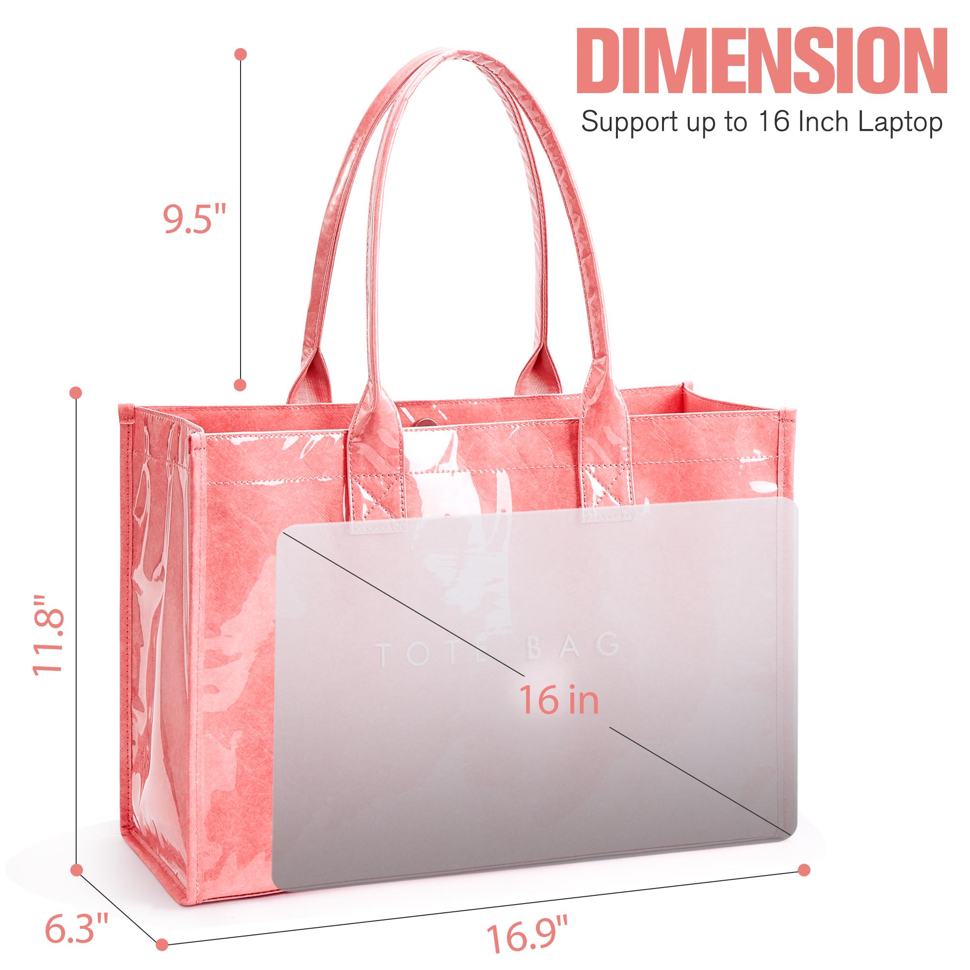 KALIDI PVC Tote Bag for Women, Waterproof Large Capacity Work & Beach Tote, Kraft Paper Shoulder Handbag with Top Handle for Travel & Everyday Use