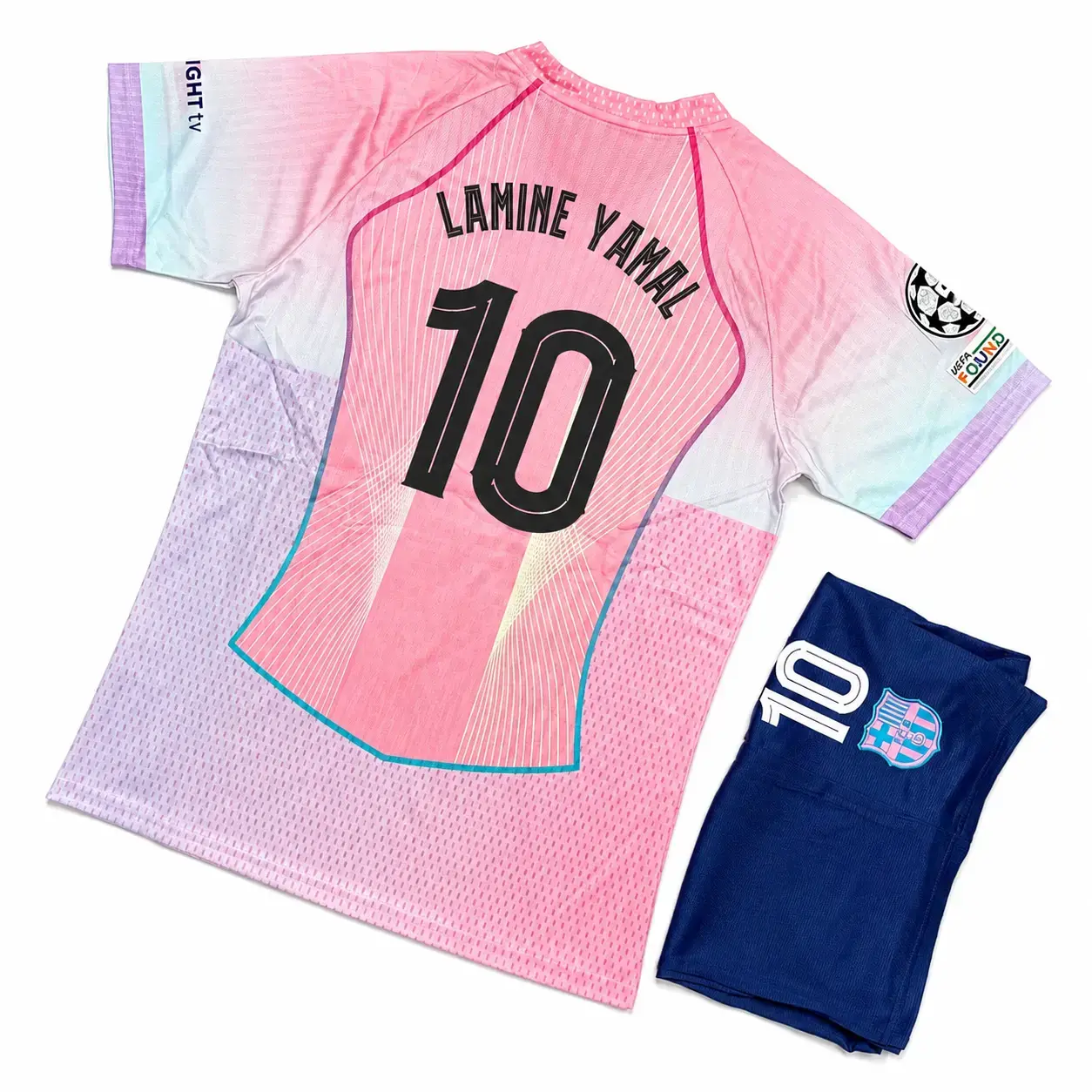 Pink V-Neck Football Kit, Retro Soccer Jersey and Shorts Set