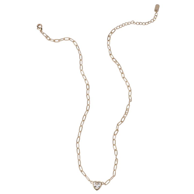 MEIITRUE 14K Gold Plated Heart Necklace for Women, Dainty Zirconia Paperclip Chain Necklace, Pefect Birthday Jewelry Gift for Girls