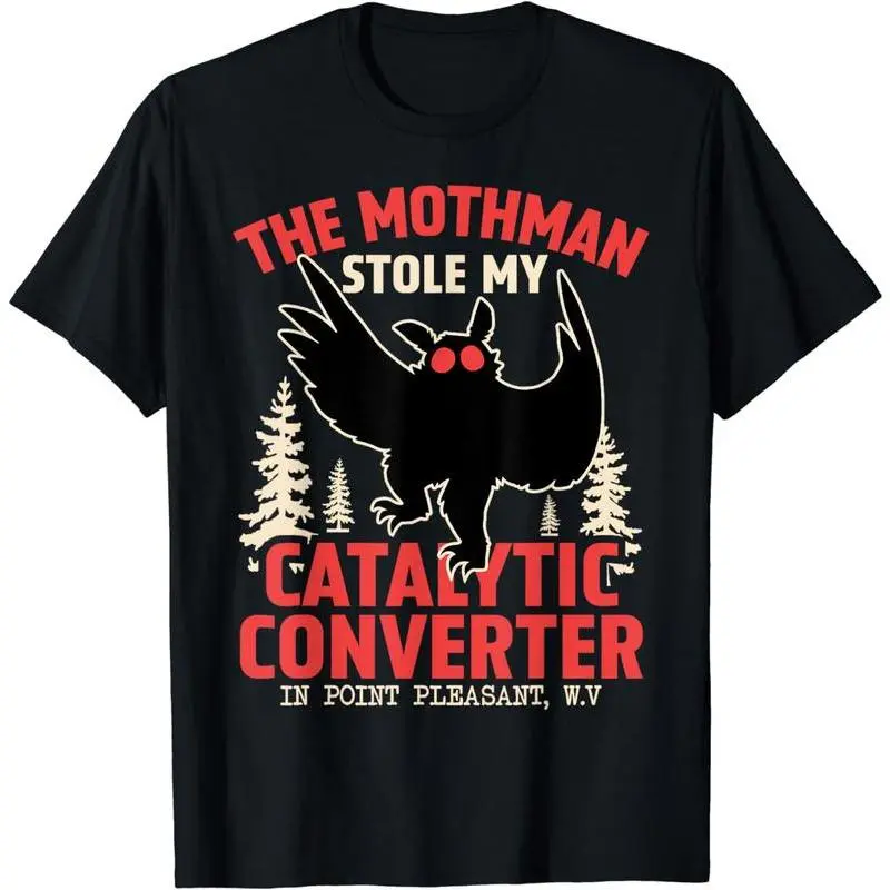 Men's Mothman Graphic T-Shirt - Funny Cryptid 'Stole My Catalytic Converter' Short Sleeve Round Neck Soft Casual Streetwear Menswear Top