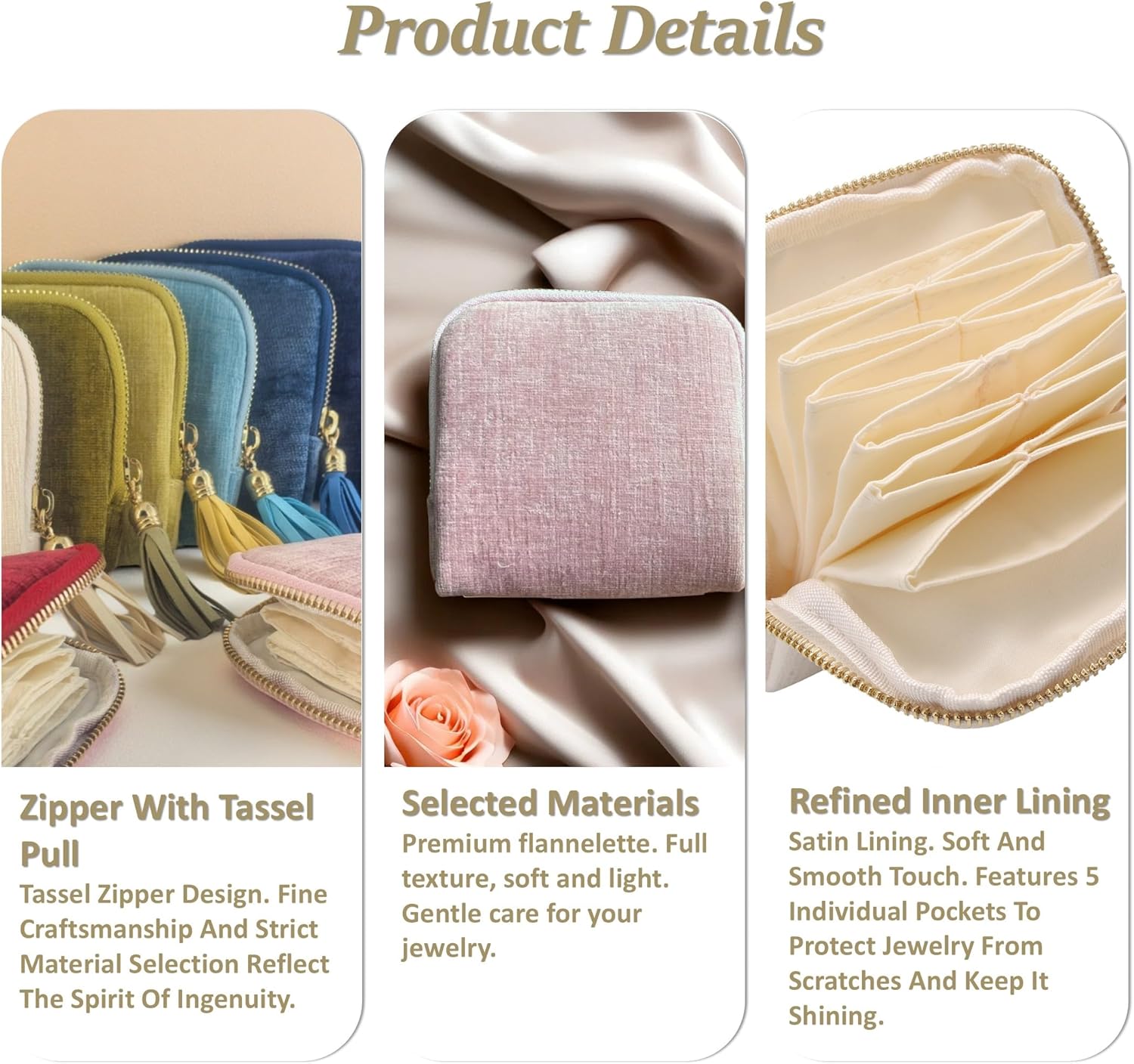 2026 New Travel Jewelry Case, Valentine's Gifts for Women, Portable Organizer for Rings, Bracelets, & Bangles with Tassel Zipper, Elegant Jewelry Roll for Journey, Crystal Jewelry Storage Pouch, Mini, Organized Pockets