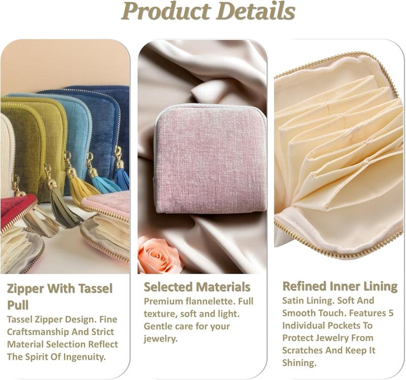 2026 New Travel Jewelry Case, Valentine's Gifts for Women, Portable Organizer for Rings, Bracelets, & Bangles with Tassel Zipper, Elegant Jewelry Roll for Journey, Crystal Jewelry Storage Pouch, Mini, Organized Pockets