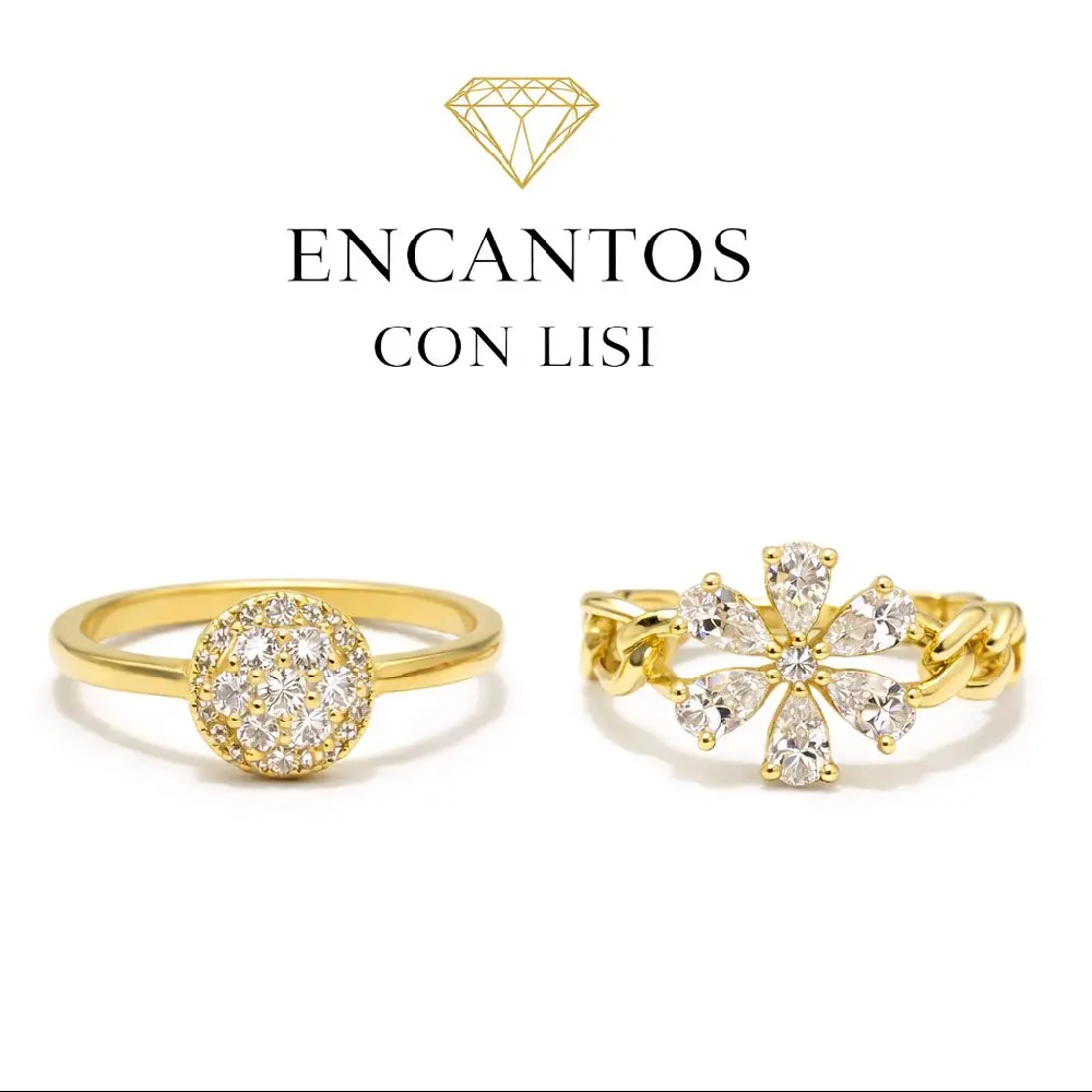 Variedad de anillos Anillo de flor de zc y Anillo estilo redondo y alto trabajado en zc. Gold Plated