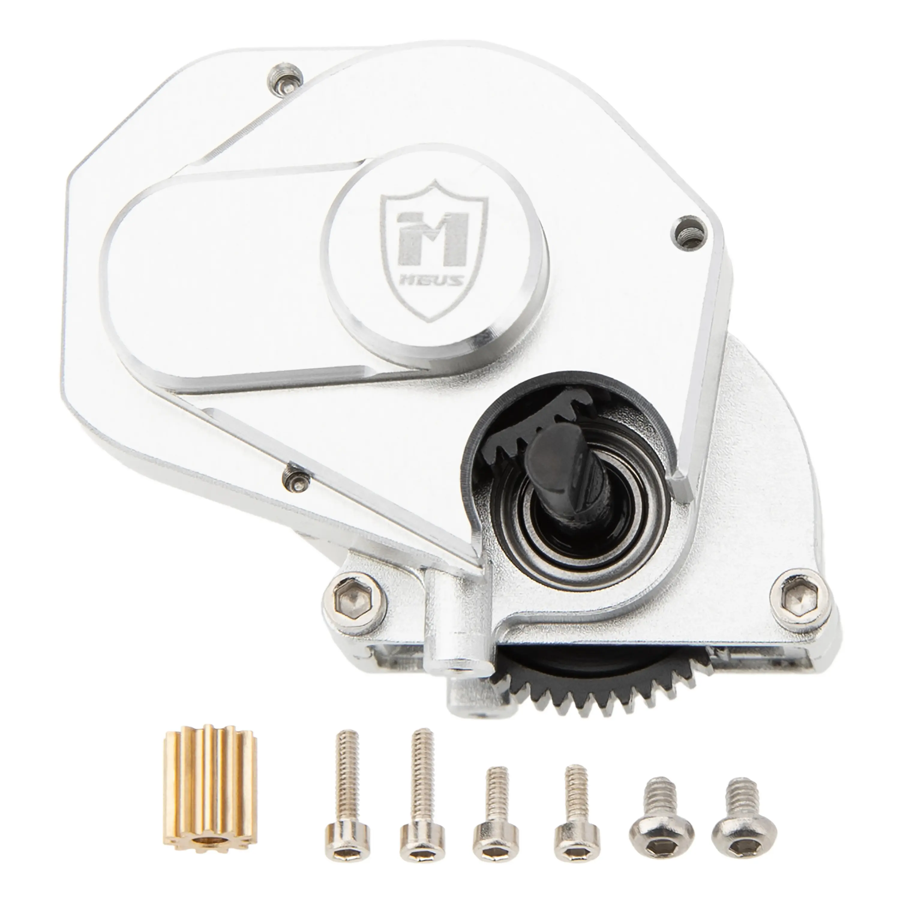 MEUS Racing Aluminum Alloy Complete Gearbox with Brushed Finish Transmission for 1/24 Axial SCX24 RC Crawler (C10, JLU, Deadbolt), Silver, 0.3 Mod, Dirt-Resistant, Scx24 Deadbolt