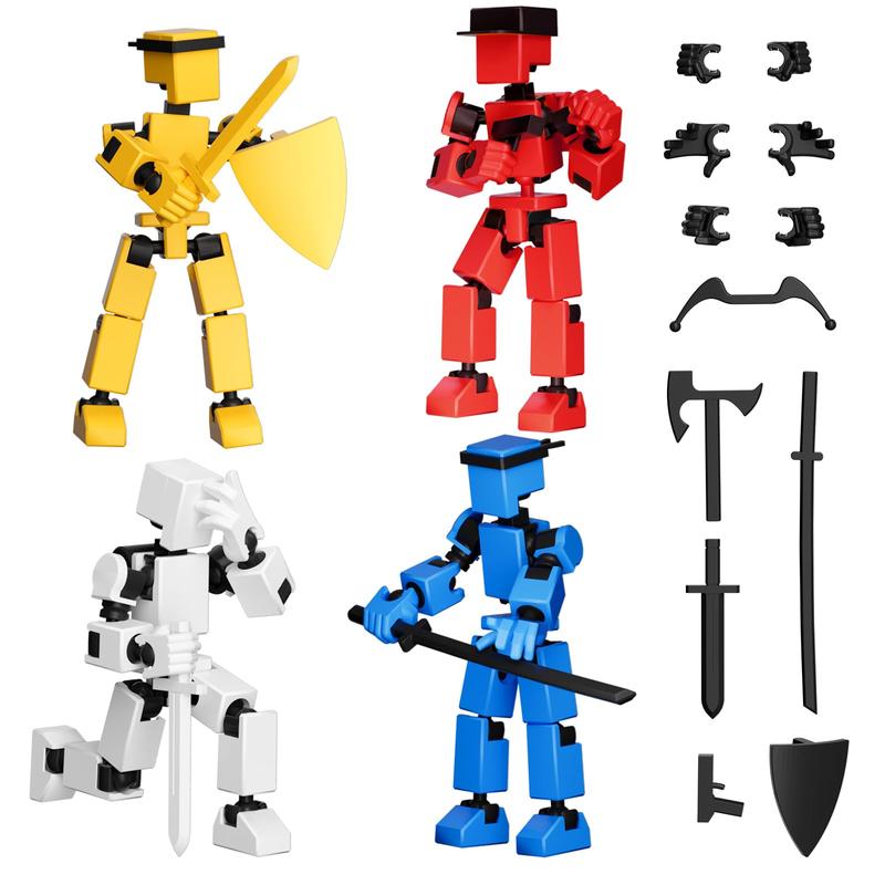 4PCS Mini Titan T-13 Action Figures Set Assembly Completed Luck Dummy Robot 13 Action Figure Toys for Boys Stick Figures with Multi Joints Movable Fidget Gifts for Kids