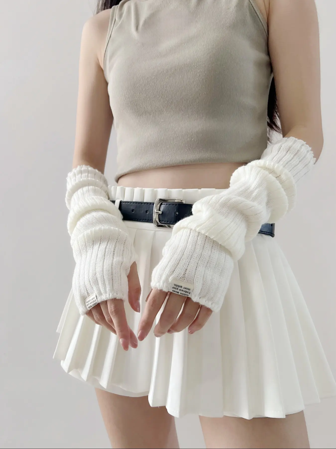 Women's Autumn Winter Knitted Gloves for Cold Weather Arm Warmers, Y2K Punk Style Fingerless Half-Finger Mitts, Cute Loose Fit for Daily Use, Mittens