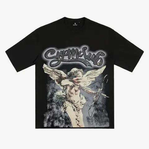 Supermade Men's Retro Cupid Rhinestone Graphic Tee, Streetwear Outfits Essential, Men's Graphic Tees with Retro Cupid Energy, Standout Pick