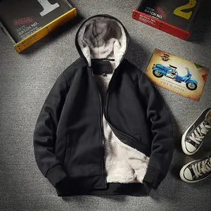 Men's spring and autumn hooded sweatshirt, fleece-lined for warmth, solid color cardigan style with zipper closure, suitable for fitness and sports wear.