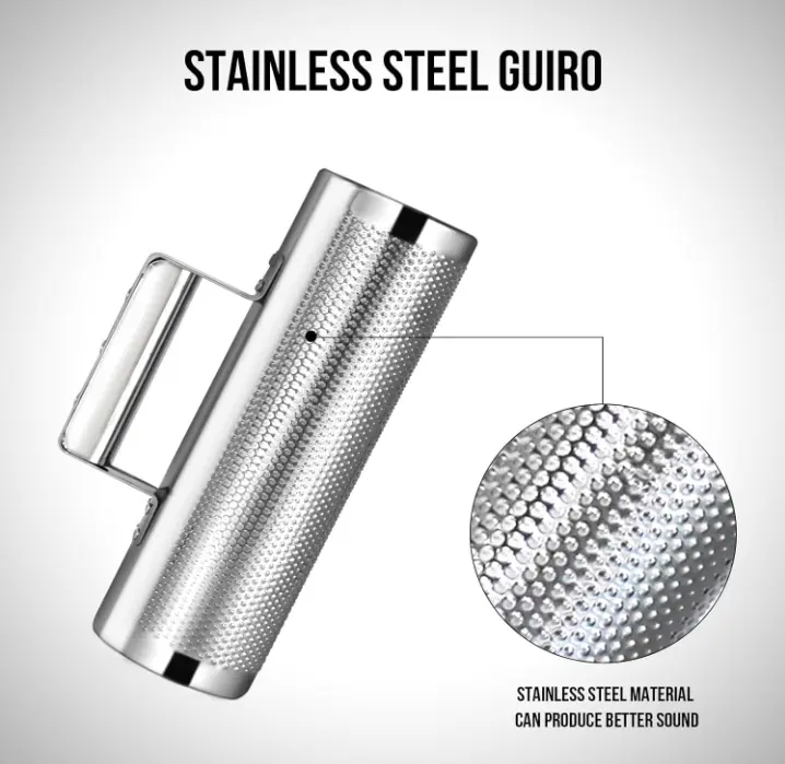 Soulmate Guiro Instrument Stainless Steel Guiro 8" 3" Professional Metal Percussion Shaker with Scraper, Band Accompaniment Sand Hammer Guiro Latin Instruments for Live Performance
