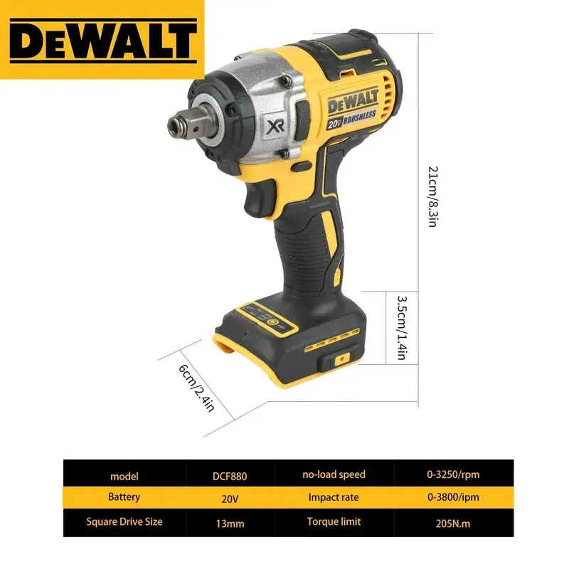 DEWALT DCF880 20V Lithium Battery Brushless Motor Impact Wrench - High Torque, High Speed Hand Tool for Detachable Tire Disassembly