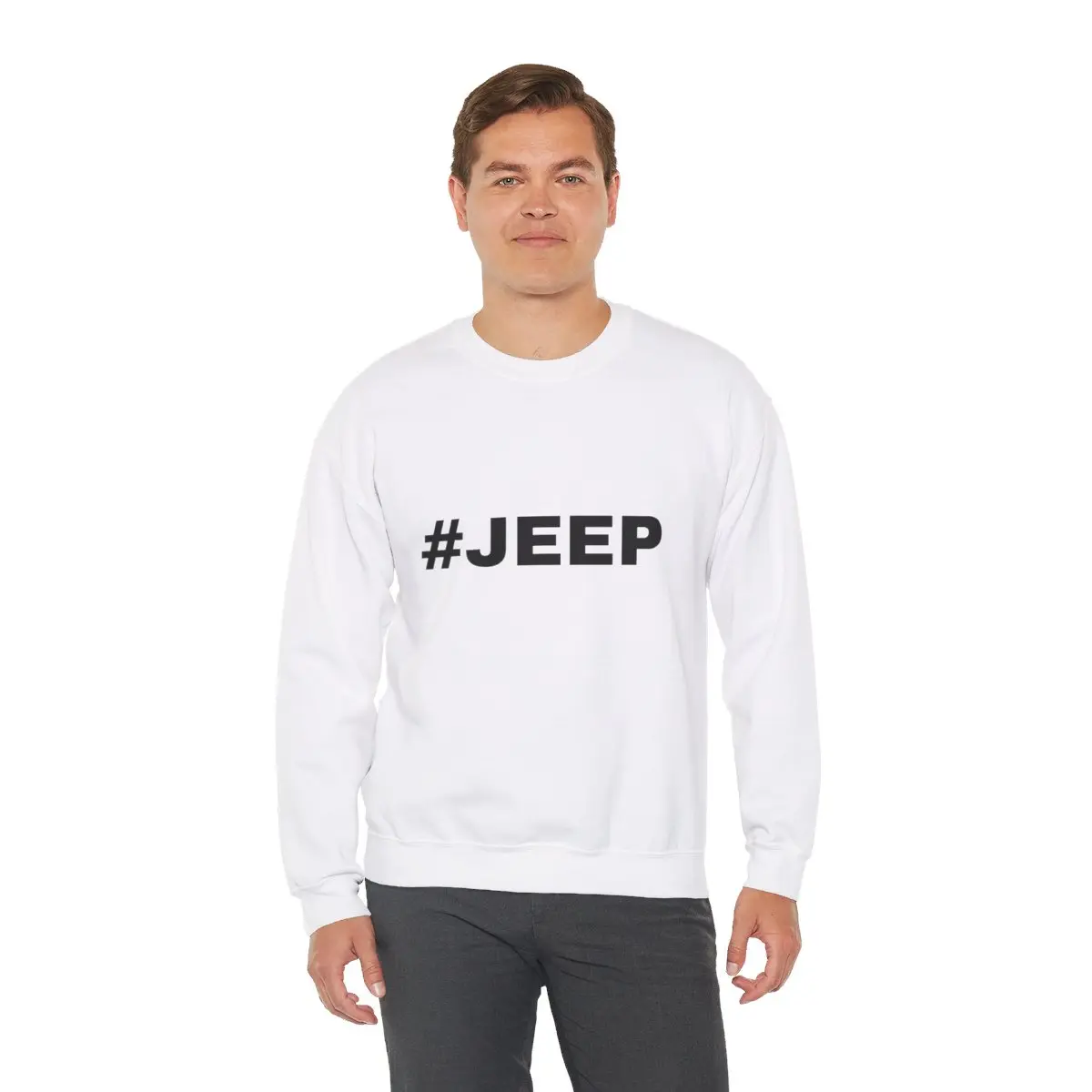 Unisex Heavy Blend Crewneck #Jeep Sweatshirt, Polyester/Cotton Blend, Ethically Sourced, Tear-away Label