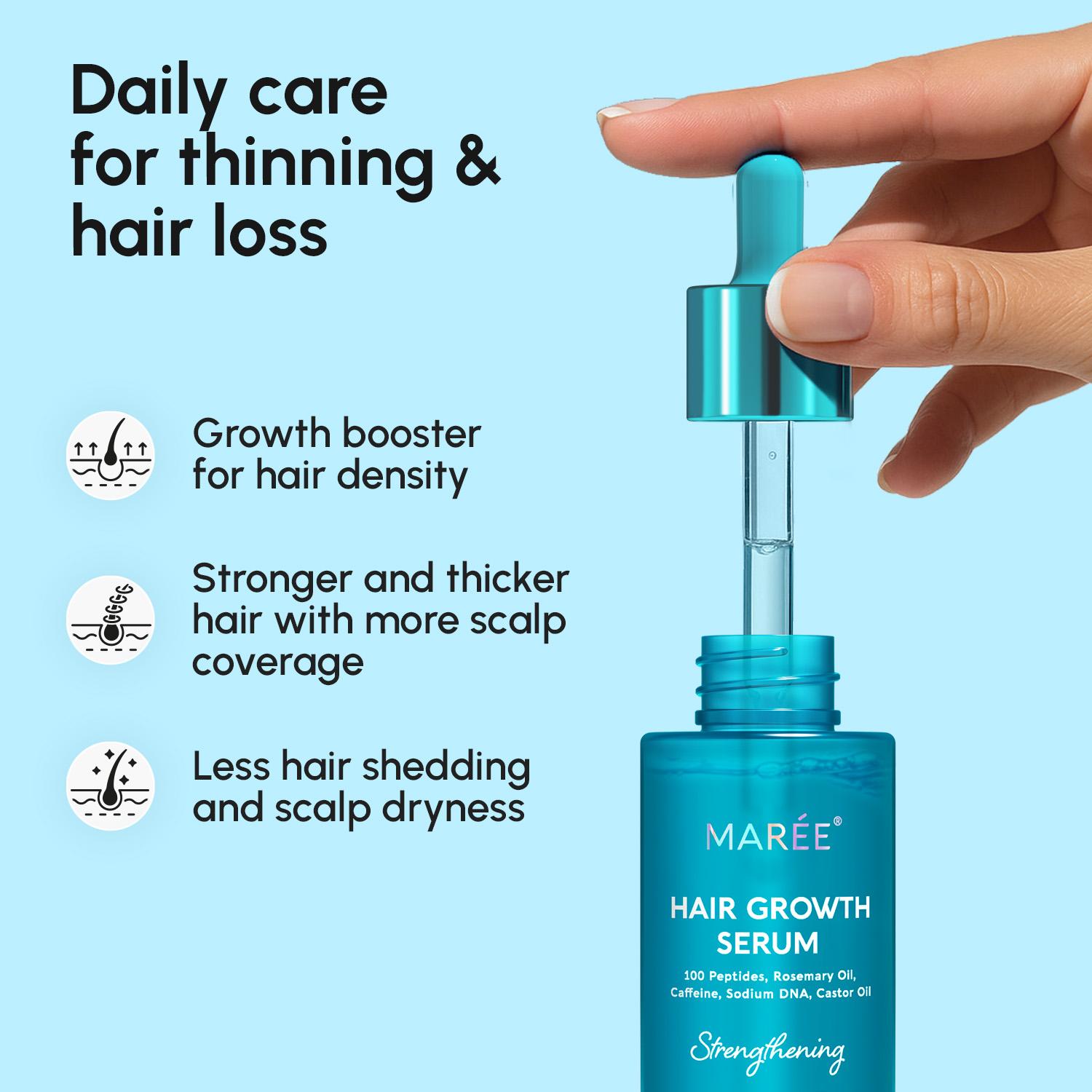 Hair Growth Serum MAREE - Caffeine Peptides Castor Rosemary Oil for Stronger Roots & Fuller Hair - Non-Greasy Formula - 30 ML