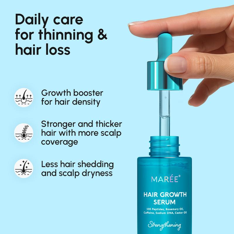 Hair Growth Serum MAREE - Caffeine Peptides Castor Rosemary Oil for Stronger Roots & Fuller Hair - Non-Greasy Formula - 30 ML