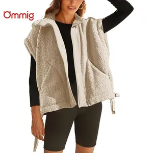 Ommig Women's Fleece Vest Casual Sleeveless Button Down Winter Warm Sherpa Jacket with Pockets