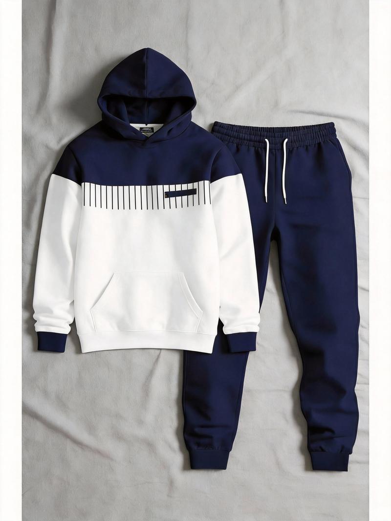 Business Fashion Leisure Set Simple Versatile Hoodie Set Clothes Menswear Long Sleeve Suits 25115 Gamis Wetsuit Black White Color Block Trousers Business Fashion Leisure Set Simple Versatile Hoodie Set Clothes Menswear Long Sleeve Suits 25115 Gamis Wetsuit Black White Color Block Trousers