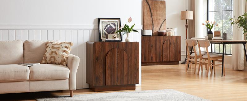 【Valentine's Day Gift】ONBRILL Modern 31.5" Curved Sideboard With Adjustable Shelf & 2 Curved Door Handle for Stylish Storage