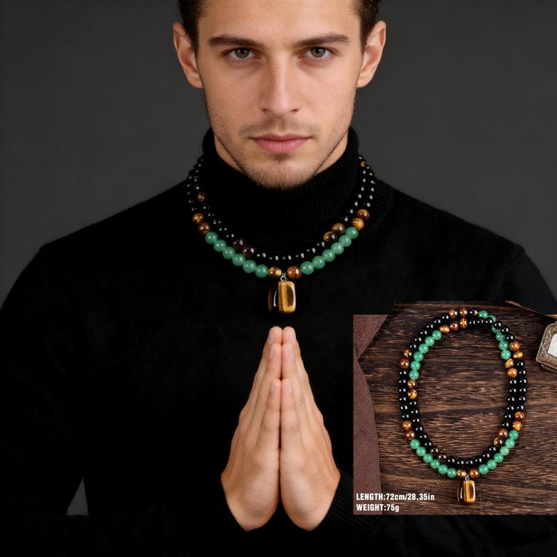 Money Attraction Necklace With GreenAventurine & Tiger Eye  Pendant Healing Crystal Stone ,Anniversary, Vacation &Theme Parties Jewelry Charms Abundance Crystal bracelet,Long Chain,Sweater chain,Ideal Gift Jewelry for Men and Women