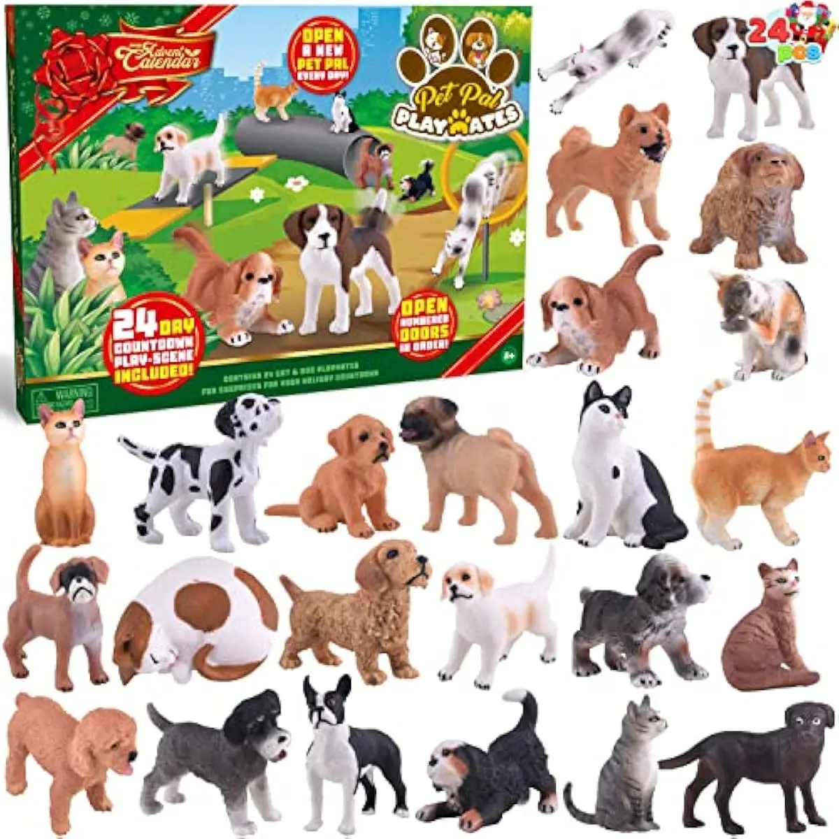 Christmas Advent Calendar 2025, 24 Days Dog Cat Countdown Animal Advent Calendar for Kids Toddlers, Christmas Party Favor Gifts, Xmas Gifts for Boys Girls