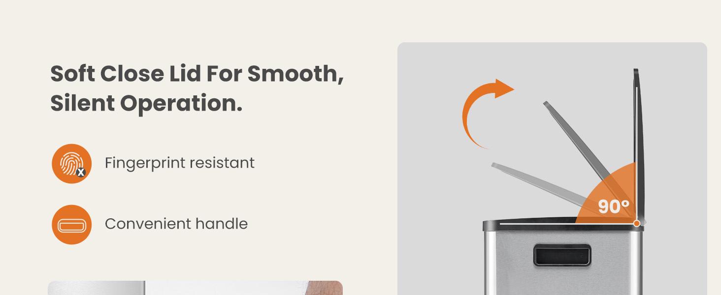 HomeSquad Kitchen Trash Can with Lid, 2 x 8 Gallon Garbage Can, with Soft-Close Foot Pedal and Removable Inner Bucket, 60 Liter Large Stainless Waste Bin for Bathroom Bedroom Home Office