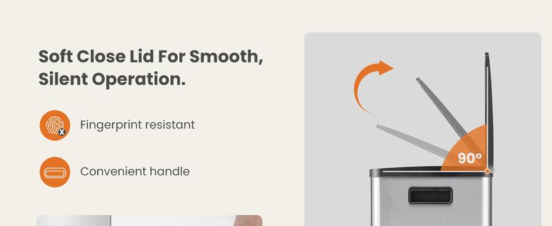 HomeSquad Kitchen Trash Can with Lid, 2 x 8 Gallon Garbage Can, with Soft-Close Foot Pedal and Removable Inner Bucket, 60 Liter Large Stainless Waste Bin for Bathroom Bedroom Home Office