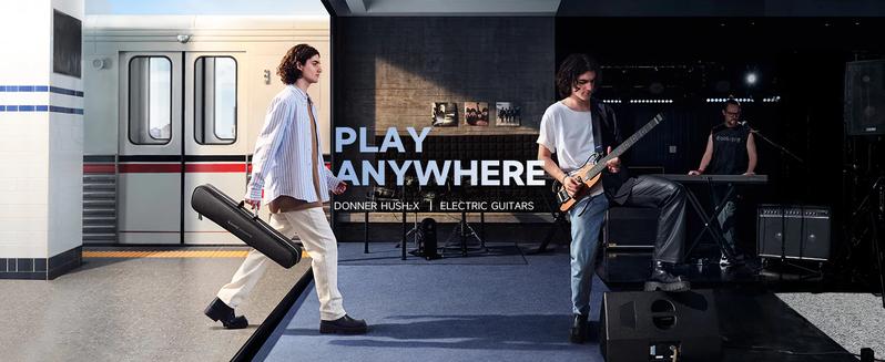 Donner HUSH-X Electric Guitar Kit - Featherlight Headless Guitar, Great for Travel and Practice, Mahogany Solid Body with Easy Assemble Stands, Gig Bag, All Accessories, Natural